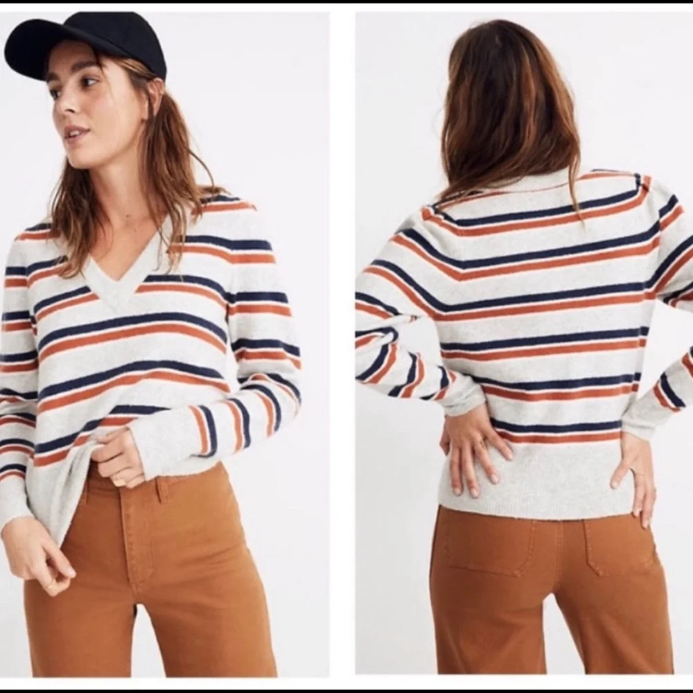 Madewell Striped Westgate V-Neck Coziest Yarn Sweater - Picture 1 of 8